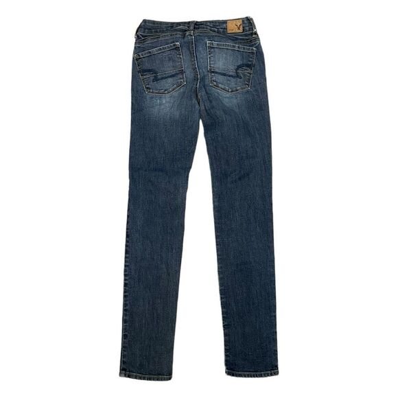 American Eagle Skinny Super Stretch Jeans Blue Medium Wash Denim Low Rise 0 - Picture 3 of 7